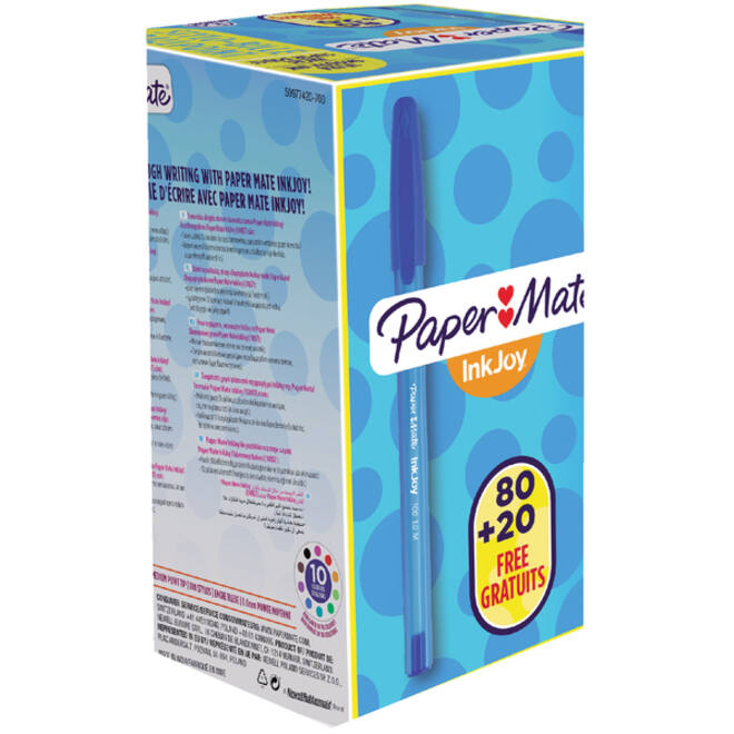 Balpen Paper Mate Inkjoy 100 medium blauw valuepack 80+20 gratis