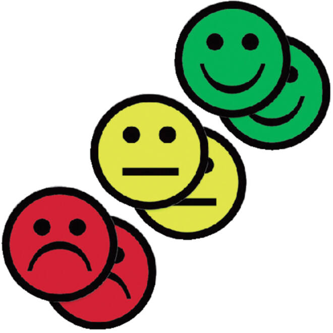 Magneet smiley 50mm 2x geel 2x groen 2x rood
