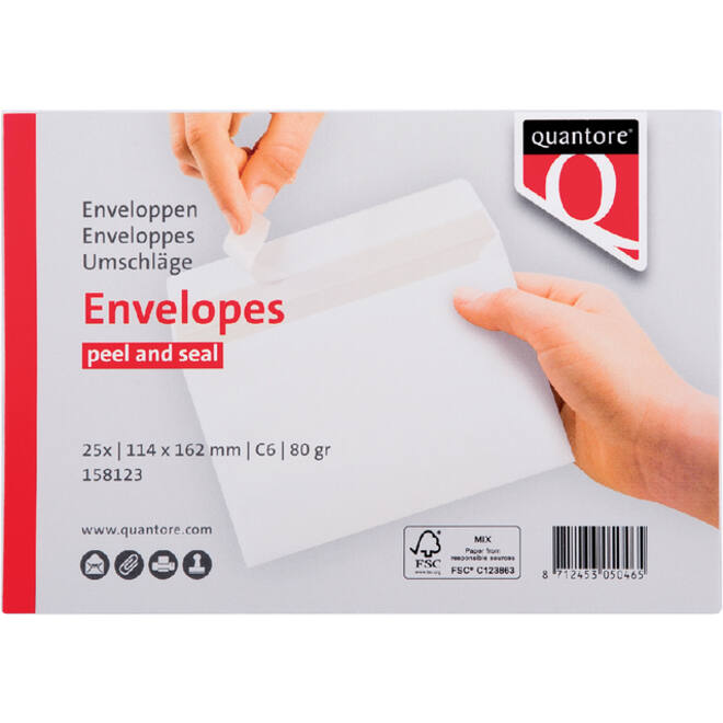 Envelop Quantore bank C6 114x162mm zelfklevend wit 25stuks