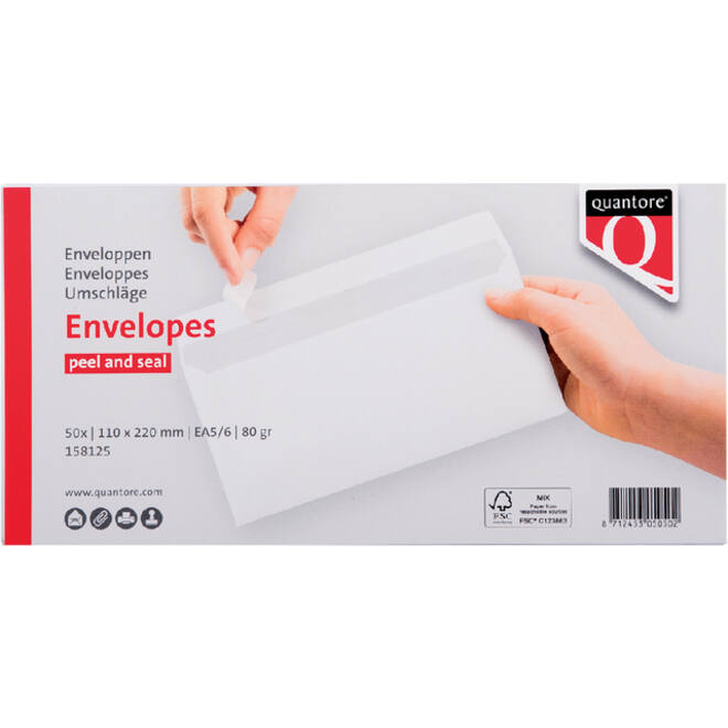 Envelop Quantore bank EA5/6 110x220mm zelfklevend wit 50stuk