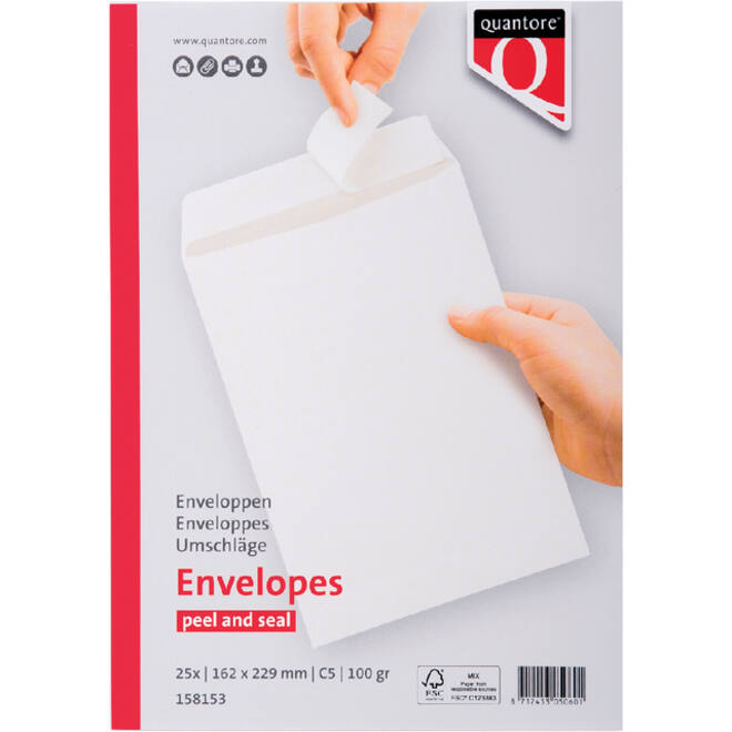 Envelop Quantore akte C5 162x229mm zelfklevend wit 25stuks