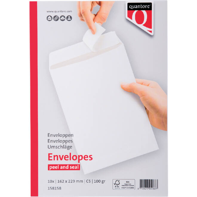 Envelop Quantore akte C5 162x229mm zelfklevend wit 10stuks