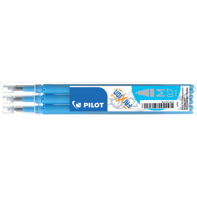 Rollerpenvulling PILOT friXion medium lichtblauw set à 3 stuks