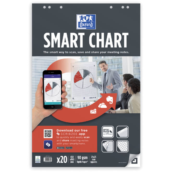 Flipoverpapier Oxford smart 65x98cm. ruit 90gram 20vel