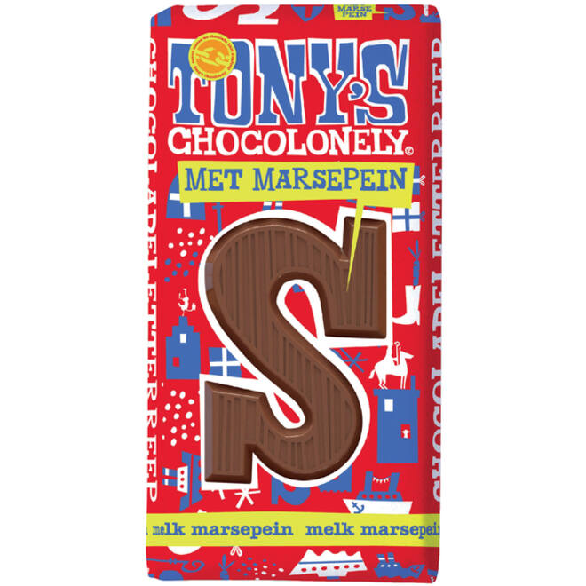 Chocoladeletter Tony's Chocolonely melk marsepein S 180gr