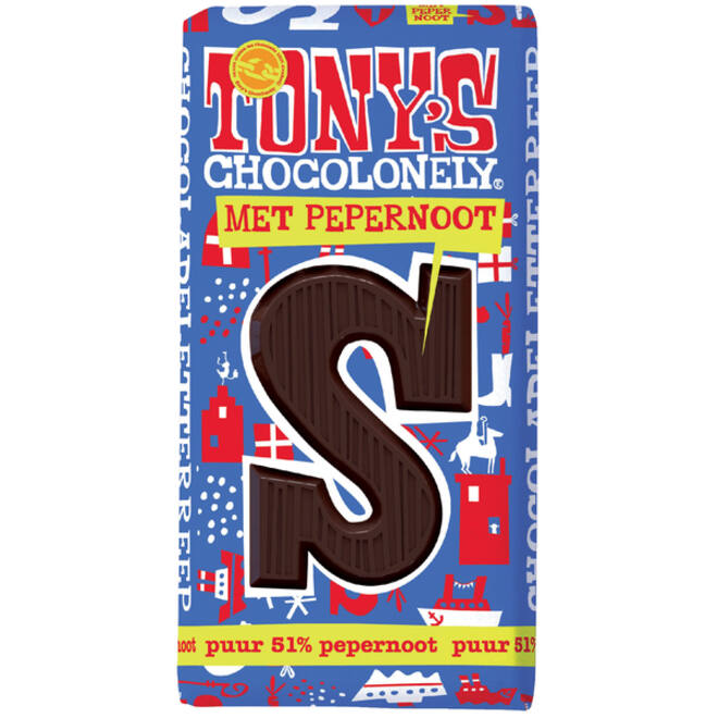 Chocoladeletter Tony's Chocolonely puur pepernoot S 180gr