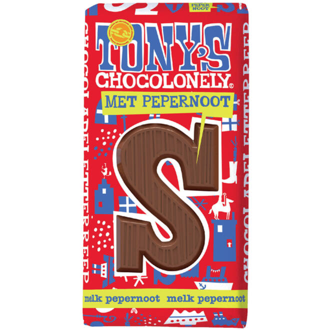 Chocoladeletter Tony's Chocolonely melk pepernoot S 180gr