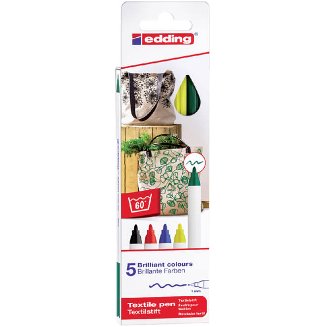 Viltstift edding 4600 textiel rond 1mm basis assorti blister à 5 stuks