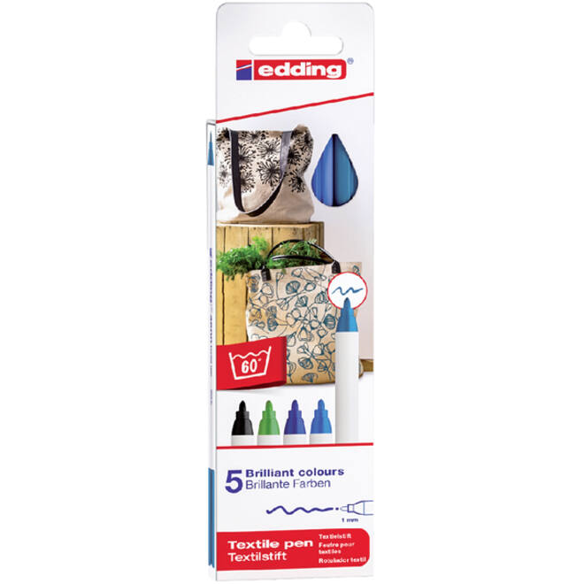 Viltstift edding 4600 textiel rond 1mm koel assorti blister à 5 stuks