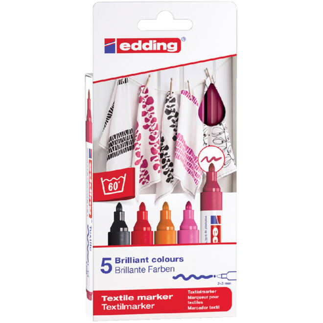 Viltstift edding 4500 textiel rond 2-3mm warm assorti blister a1 5 stuks
