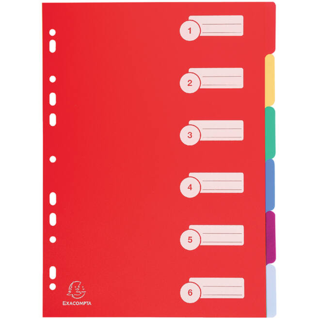 Tabbladen Exacompta 225x297mm 11-gaats 6-delig assorti PP