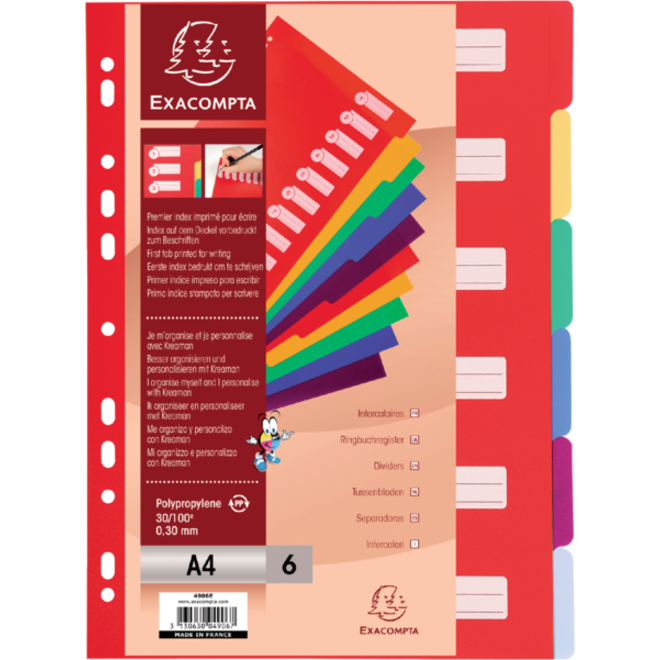 Tabbladen Exacompta 225x297mm 11-gaats 6-delig assorti PP