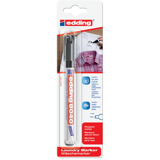 Viltstift edding 8040 wasgoed rond 1mm zwart blister à 1 stuk