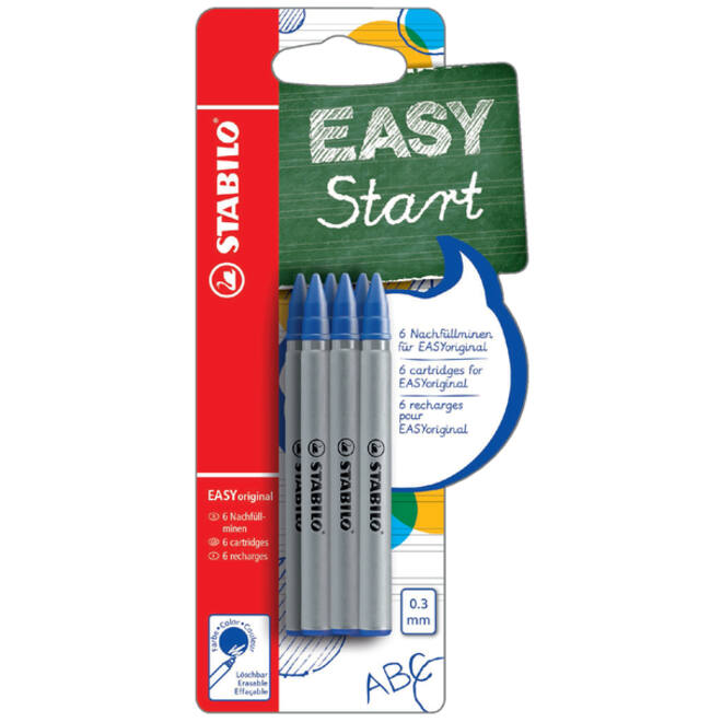 Rollerpenvulling STABILO Easyoriginal fijn blauw blister à 6 stuks