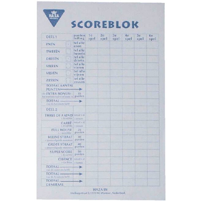 Scoreblok Yahtzee 250vel