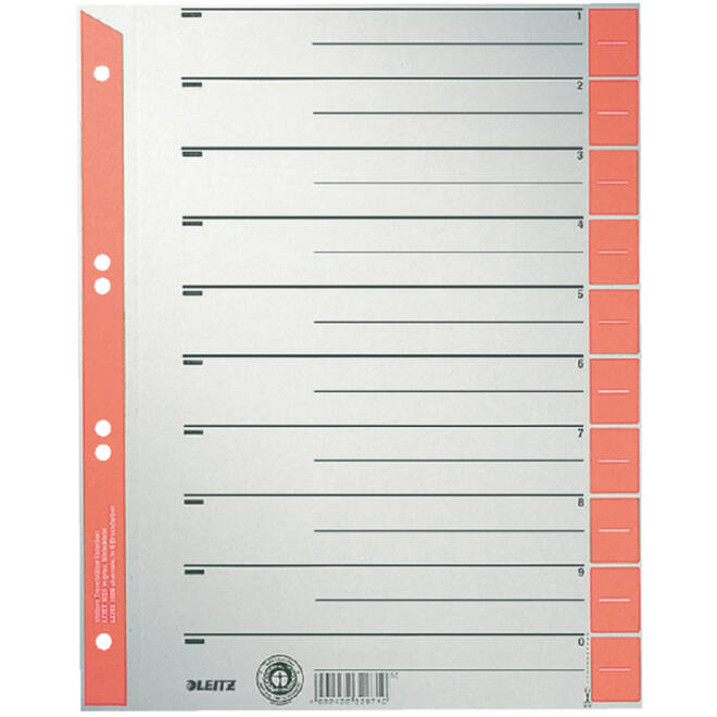 Scheidingsbladen Leitz A4 karton 230gr 6-gaats rood