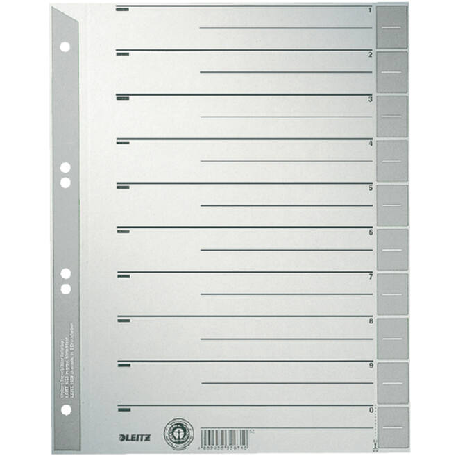 Scheidingsbladen Leitz A4 karton 230gr 6-gaats grijs