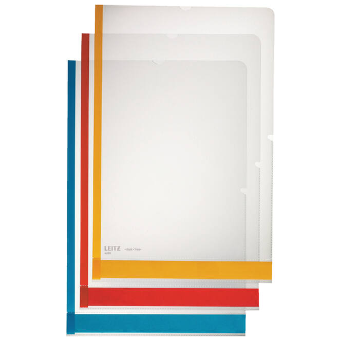 Insteekmap L-model Leitz premium A4 0.15mm PP gekleurde rand transparant 6 stuks
