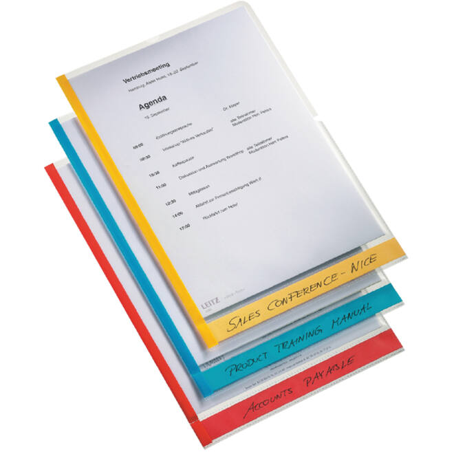Insteekmap L-model Leitz premium A4 0.15mm PP gekleurde rand transparant 6 stuks