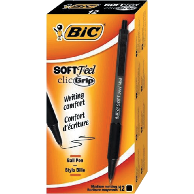 Balpen Bic soft feel grip clic medium zwart