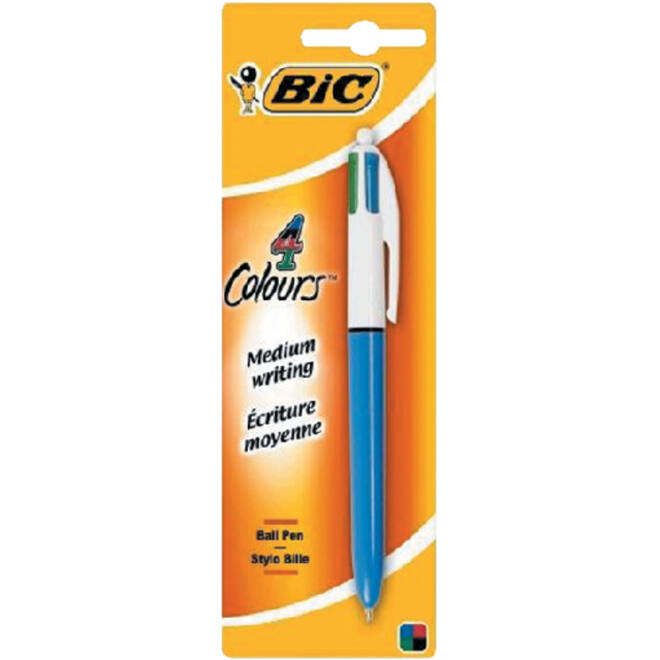 Balpen Bic 4kleuren medium lichtblauw blister à 1 stuk