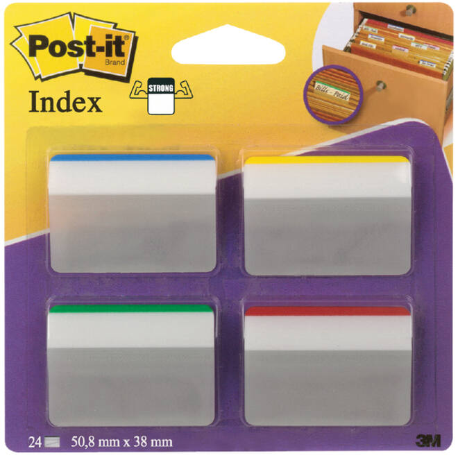Indextabs Post-it 686A1 38x50.8mm strong gebogen assorti 24 tabs