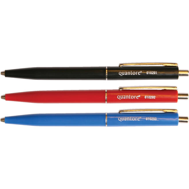 Balpen Quantore drukknop met metalen clip zwart medium