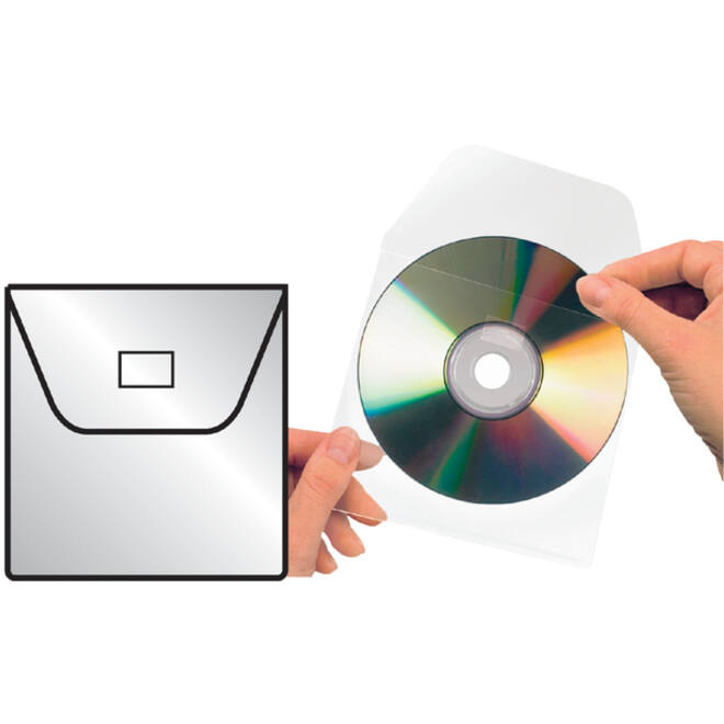 Cd/dvd Hoes Djois 127x127mm met klep zelfklevend transparant 100 stuks