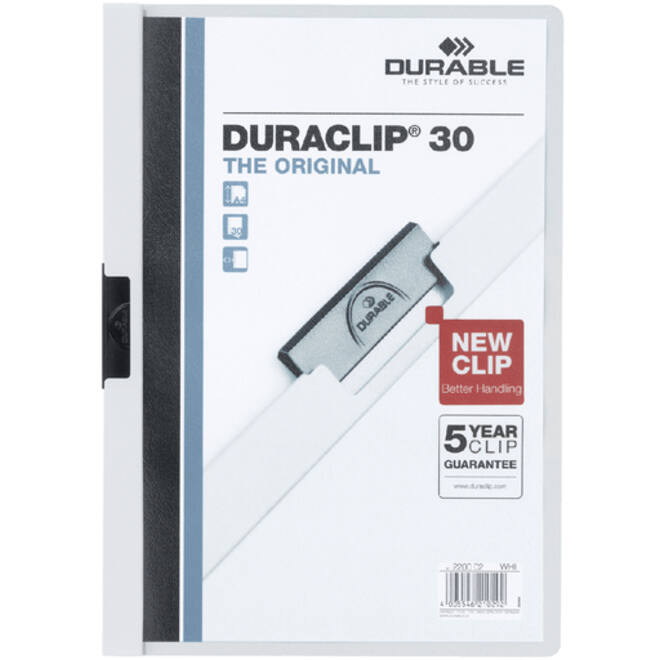 Klemmap Durable Duraclip A4 3mm 30 vellen wit