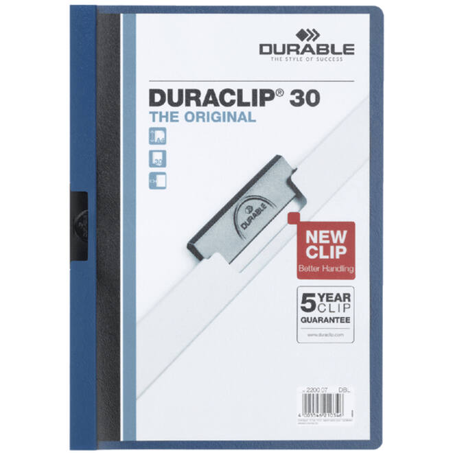 Klemmap Durable Duraclip A4 3mm 30 vellen blauw