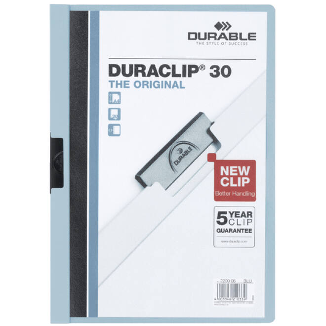Klemmap Durable Duraclip A4 3mm 30 vellen lichtblauw