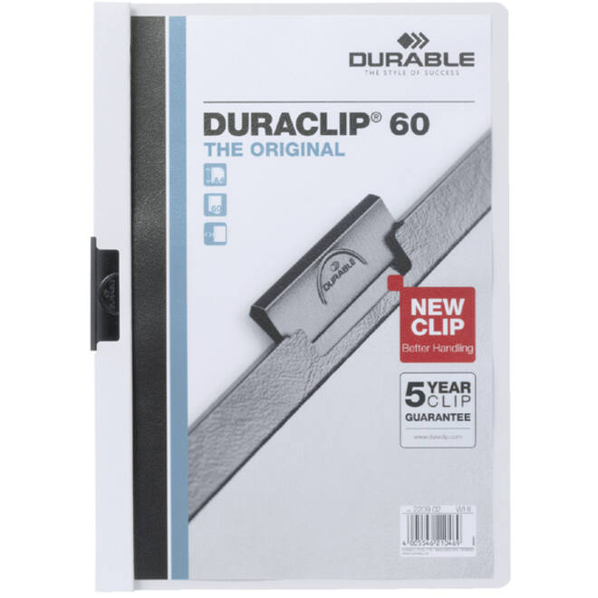 Klemmap Durable Duraclip A4 6mm 60 vellen wit