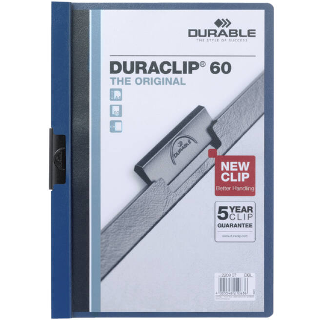 Klemmap Durable Duraclip A4 6mm 60 vellen donkerblauw
