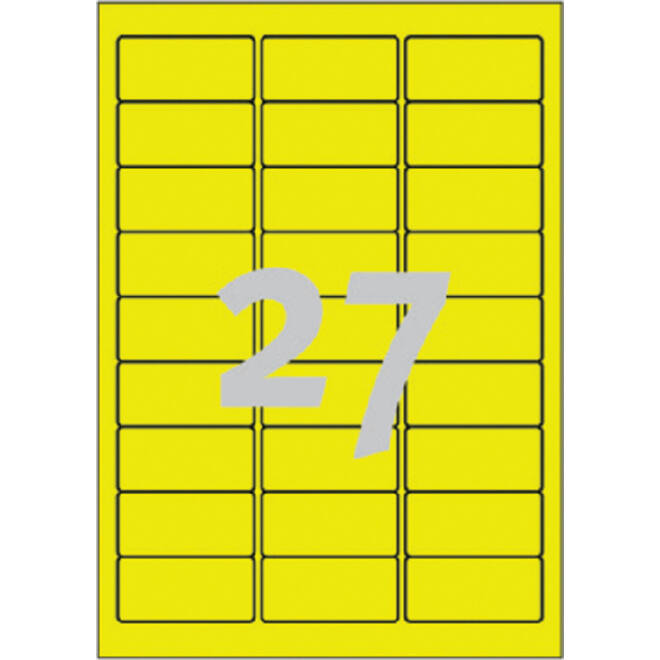 Etiket Avery L6004-25 63.5x29.6 neon geel 675stuks