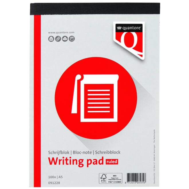 Schrijfblok Quantore A5 lijn 100vel 60gr