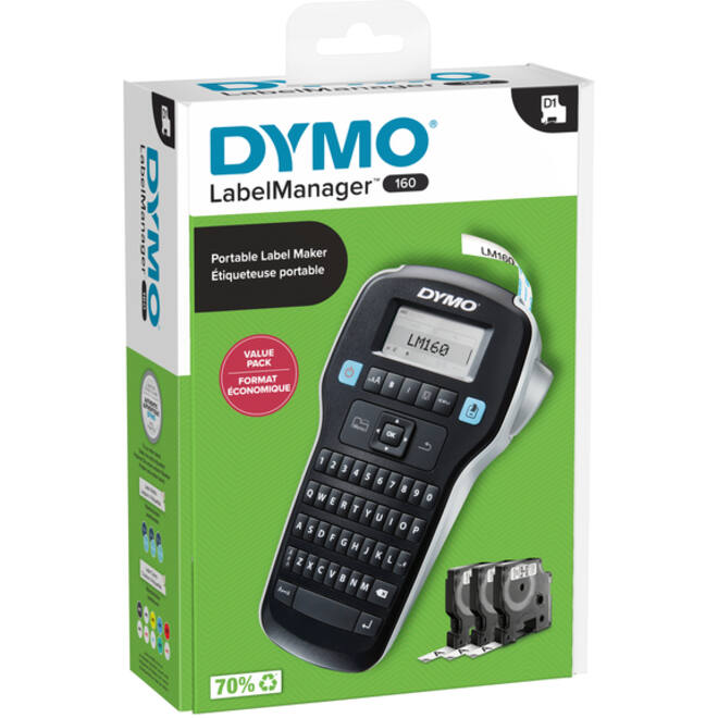 Labelprinter Dymo LabelManager 160 draagbaar qwerty 12mm zwart valuepack