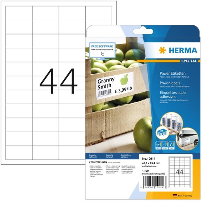 Etiket HERMA Power 10914 48.6x25.4mm wit 1100 stuks