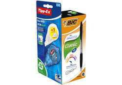 Balpen BIC Atlantis + gratis Tipp-Ex easy medium zwart doos à 12 stuks