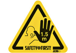 Waarschuwingssticker Djois houd afstand hand 150 x 170 mm geel/zwart