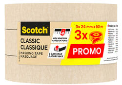 Afplaktape Scotch Classic 24mmx50m beige 3 rollen