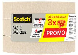 Afplaktape Scotch Basic 24mmx50m beige 3 rollen