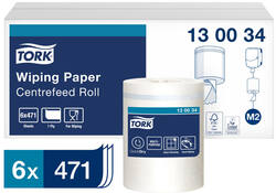 Poetspapier Tork M2 centerfeed 1-laags 165m wit 130034