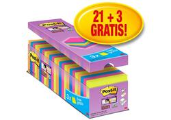 Memoblok Post-it 654 Super Sticky 76x76mm 21+3 gratis assorti