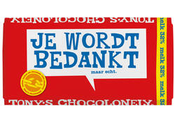 Chocolade Tony's Chocolonely melk bedankt reep 180gr