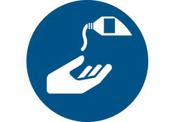 Pictogram bordje Djois Handen ontsmetten verplicht Ø 200mm Blauw