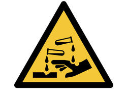 Pictogram bordje Djois Waarschuwing: bijtende stoffen 200x176mm Geel