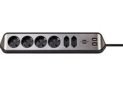 Stekkerdoos Brennenstuhl bureau Estilo 6 voudig inclusief 2 USB 2 meter zwart/zilver