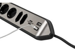 Stekkerdoos Brennenstuhl bureau Estilo 6 voudig inclusief 2 USB 2 meter zwart/zilver