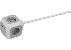 Stekkerblok Brennenstuhl 4 voudig inclusief 2 USB 140cm wit/grijs