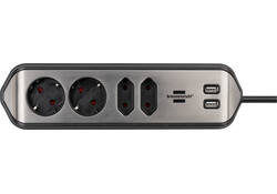 Stekkerdoos Brennenstuhl bureau Estilo 4 voudig inclusief 2 USB 2 meter zwart/zilver